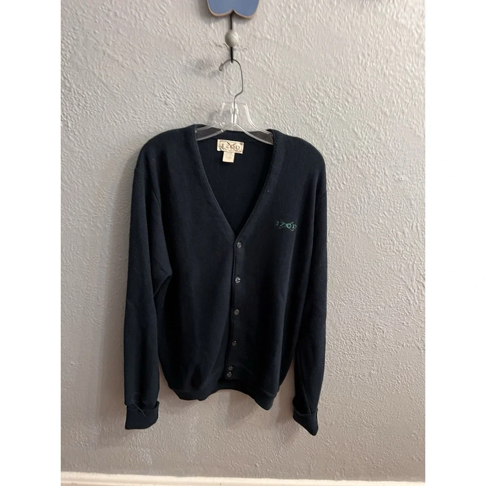 Vtg Izod Cardigan Sweater Mens Blue  Size Large Button Up V Neck